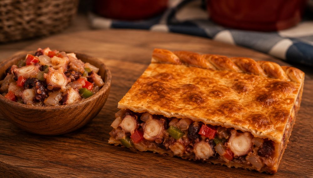 Empanada de pulpo, corte