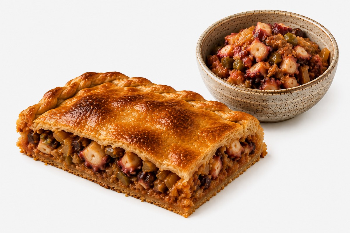 Empanada de pulpo, corte